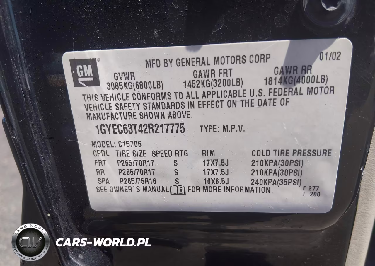 2002 Cadillac Escalade Standard VIN:1GYEC63T42R217775 - 9