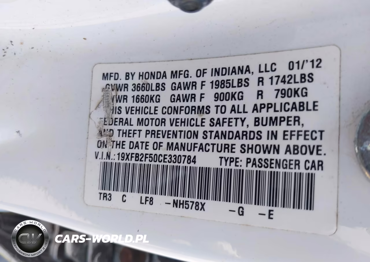 2012 Honda Civic Lx VIN:19XFB2F50CE330784 - 9