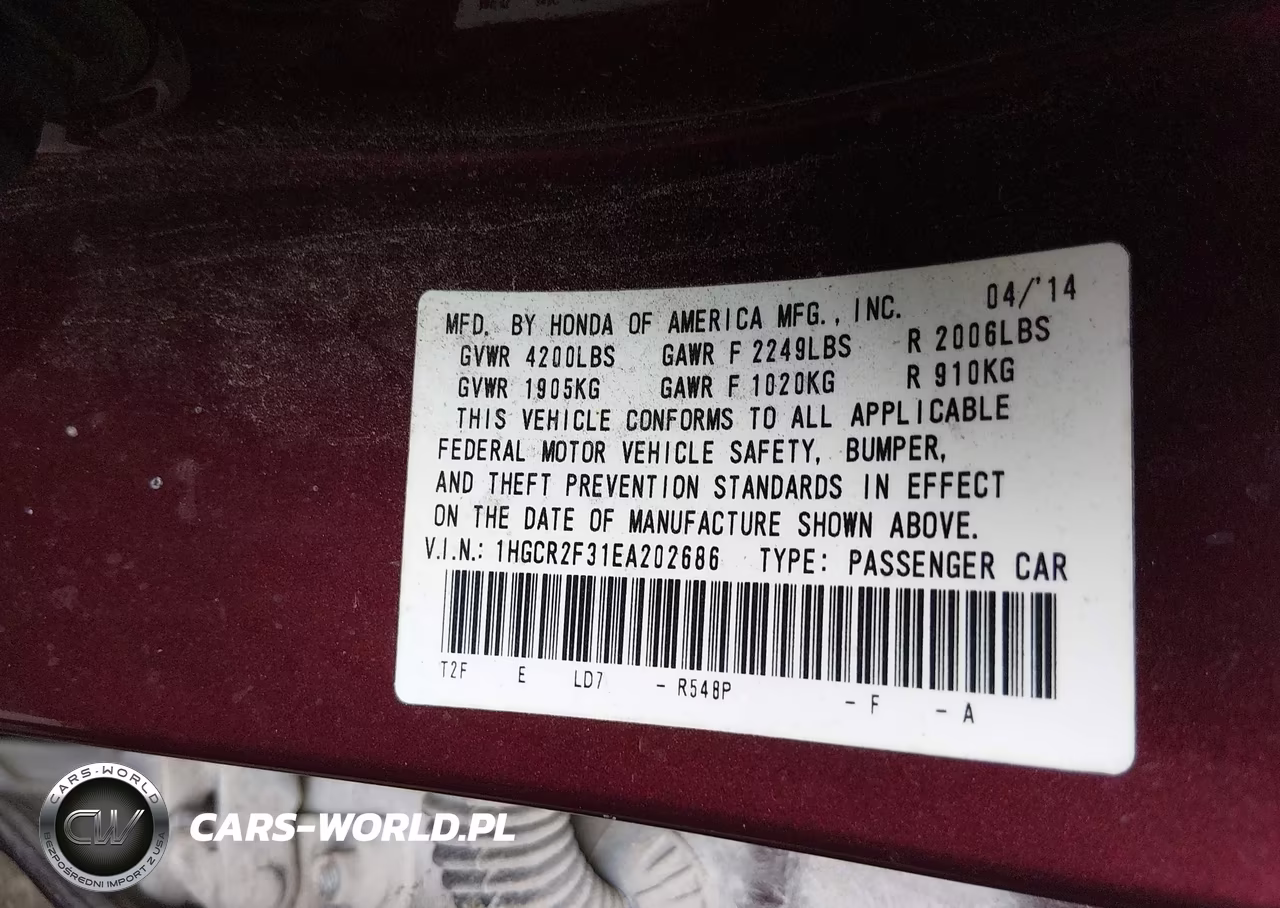 2014 Honda Accord Lx VIN:1HGCR2F31EA202686 - 9