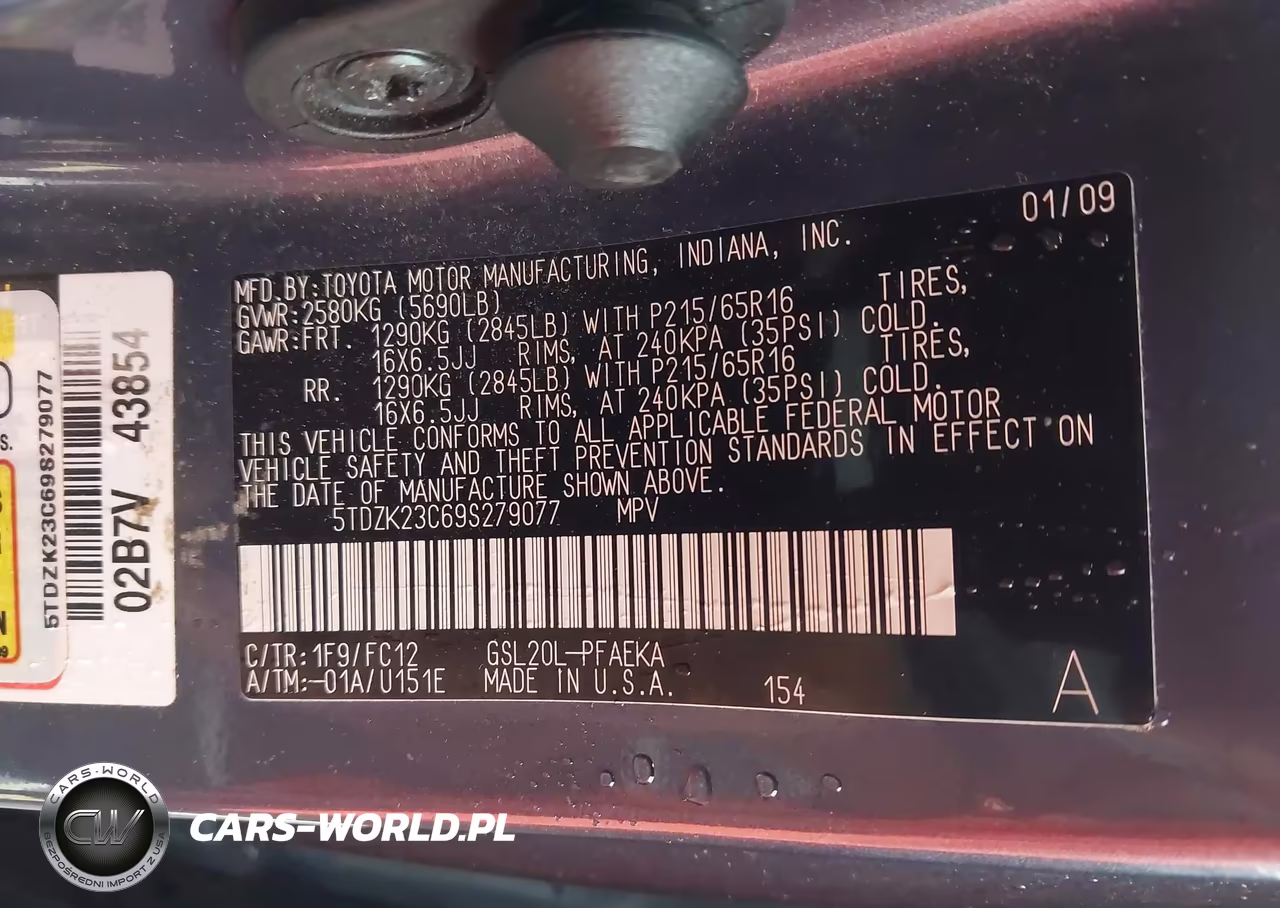 2009 Toyota Sienna Le VIN:5TDZK23C69S279077 - 9