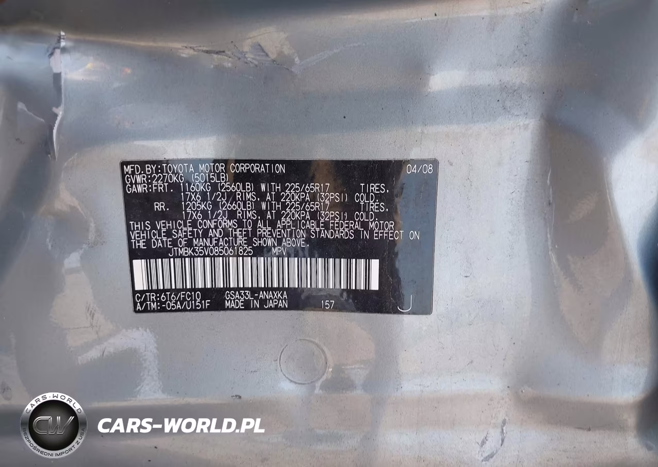 2008 Toyota Rav4 Base V6 VIN:JTMBK35V085061825 - 9