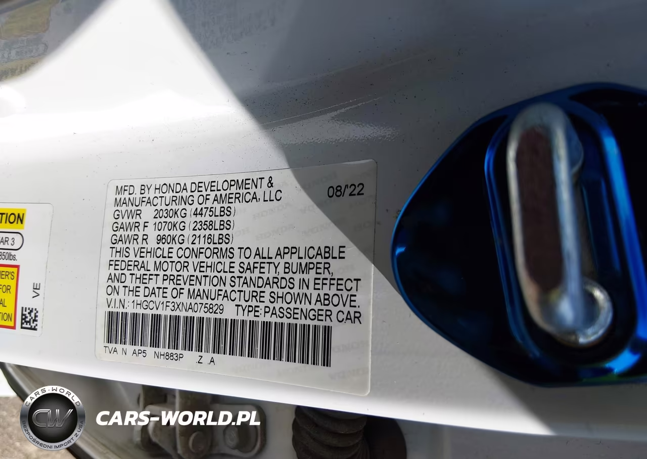 2022 Honda Accord Sport VIN:1HGCV1F3XNA075829 - 9