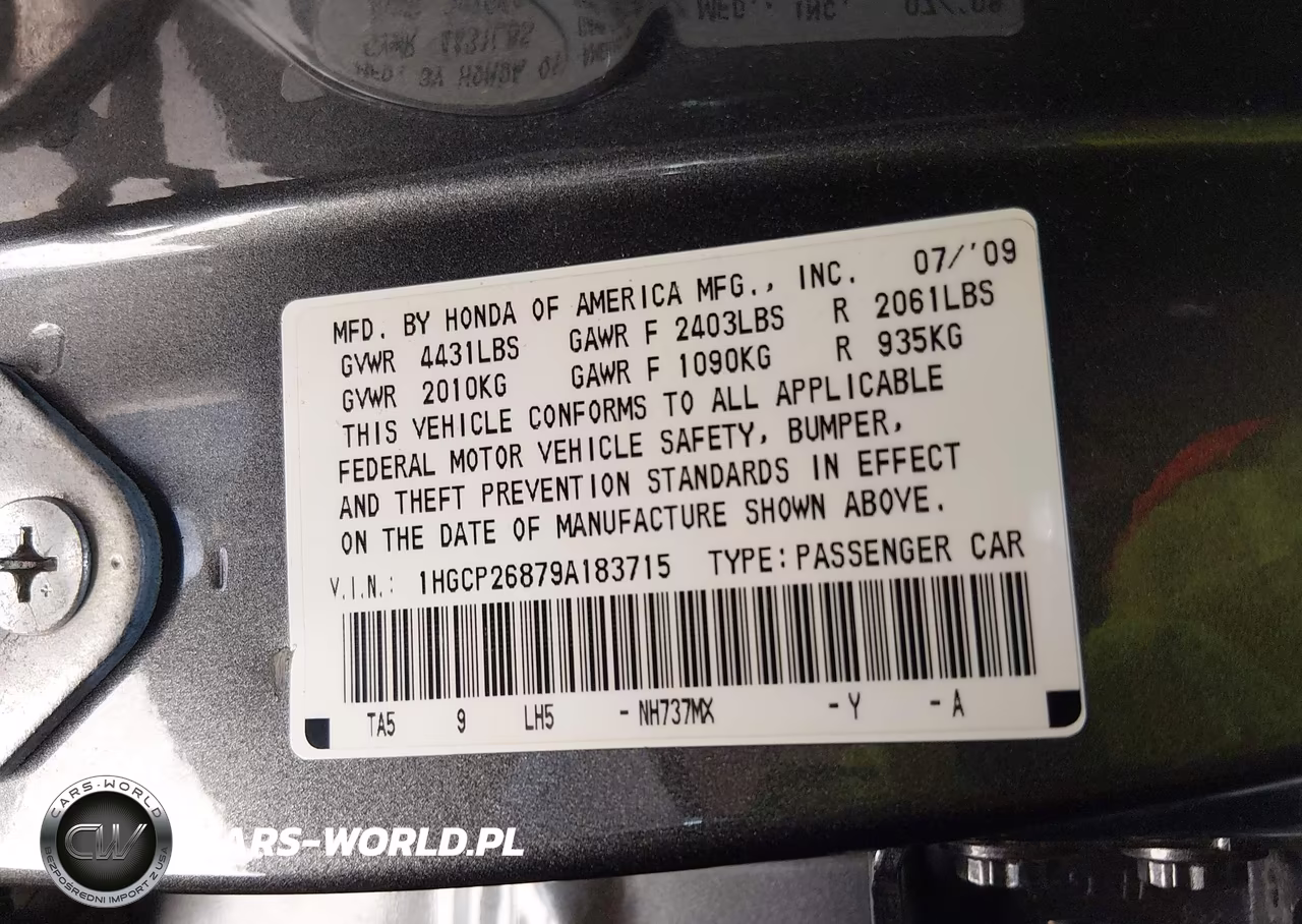 2009 Honda Accord 2.4 Ex-L VIN:1HGCP26879A183715 - 9