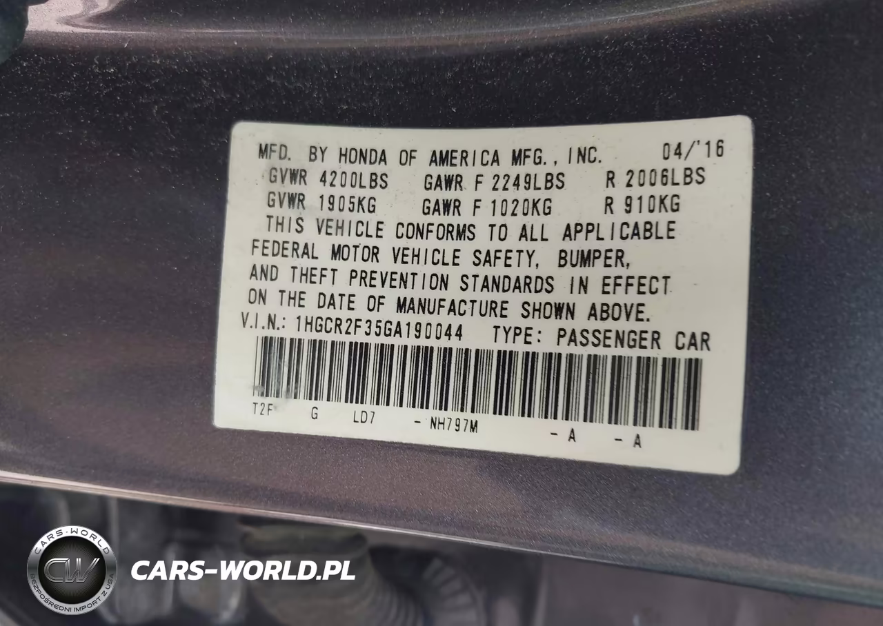 2016 Honda Accord Lx VIN:1HGCR2F35GA190044 - 9