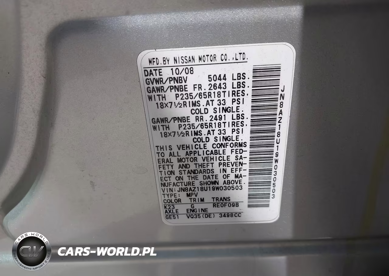 2009 Nissan Murano Sl VIN:JN8AZ18U19W030503 - 9