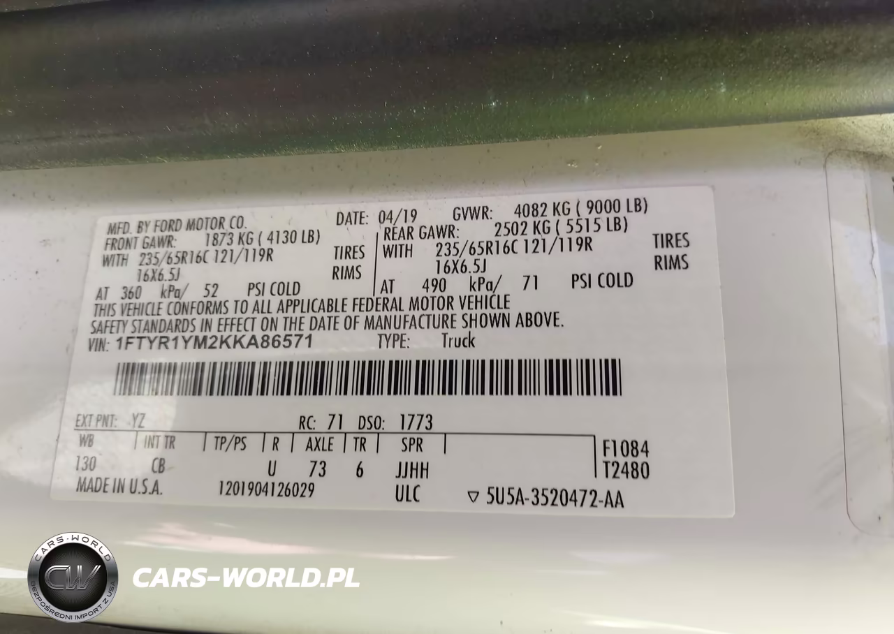 2019 Ford Transit-250 VIN:1FTYR1YM2KKA86571 - 9