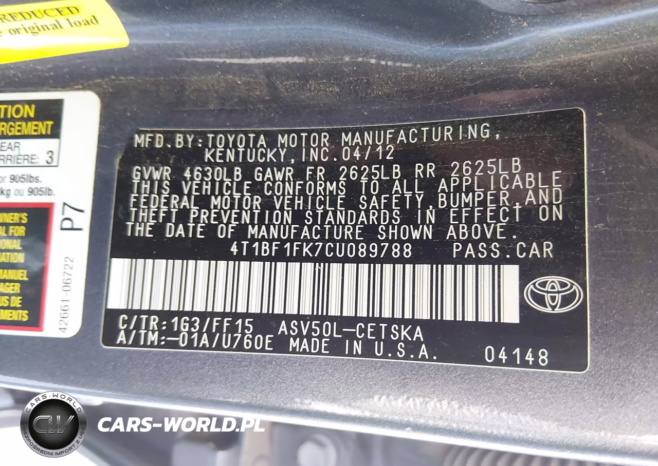 2012 Toyota Camry Se VIN:4T1BF1FK7CU089788 - 9