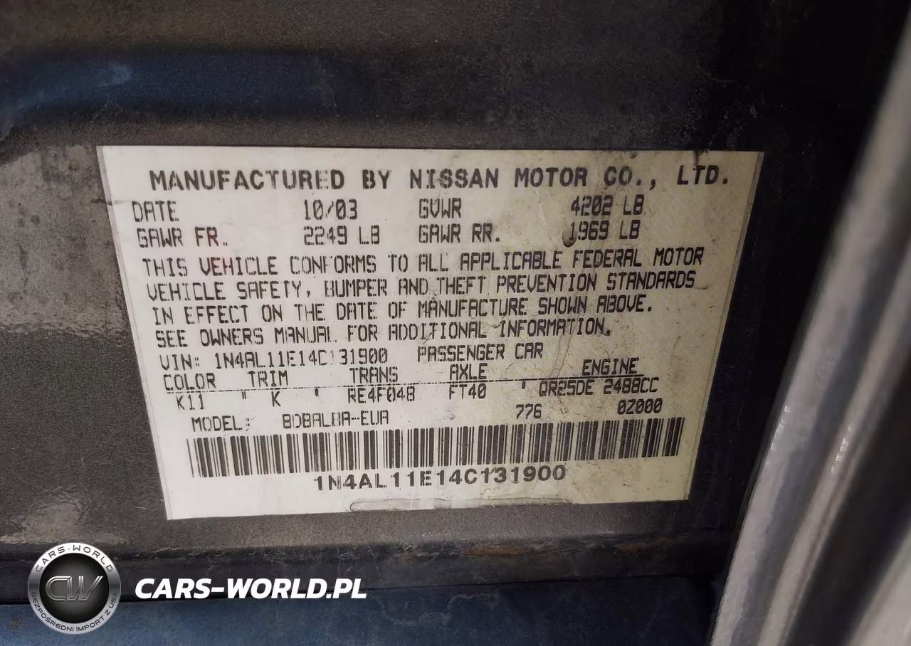 2004 Nissan Altima 2.5 S VIN:1N4AL11E14C131900 - 9