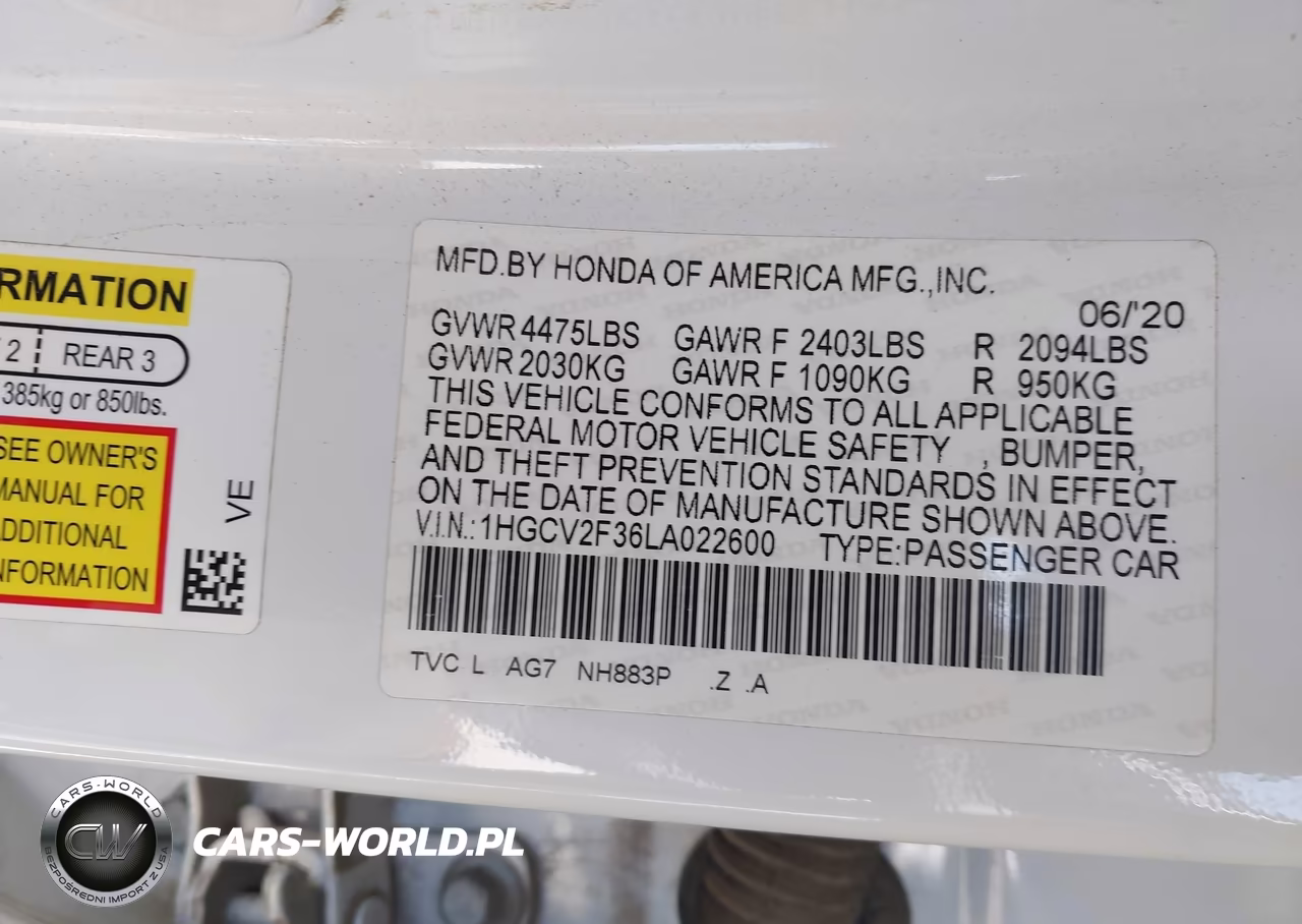 2020 Honda Accord Sport VIN:1HGCV2F36LA022600 - 9