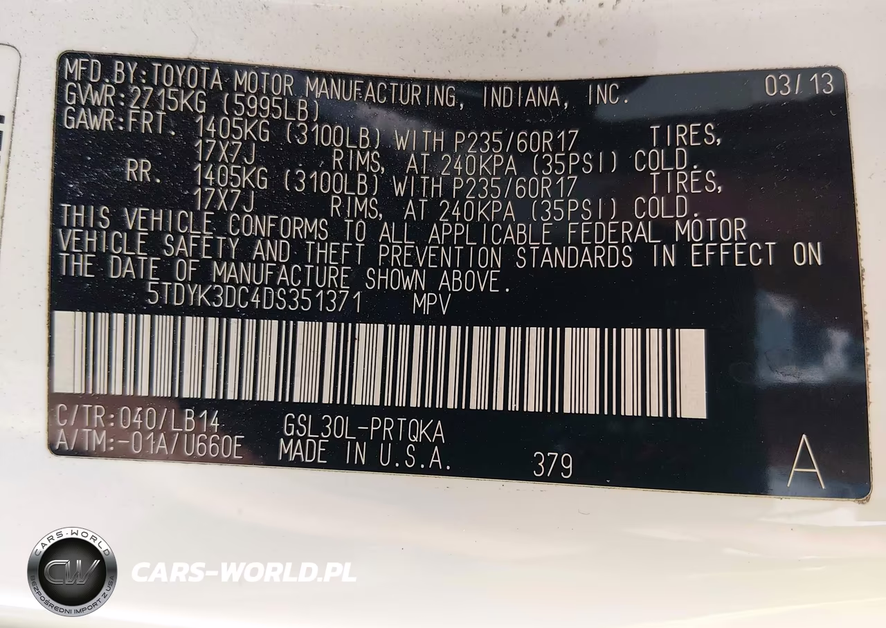 2013 Toyota Sienna Xle V6 8 Passenger VIN:5TDYK3DC4DS351371 - 9