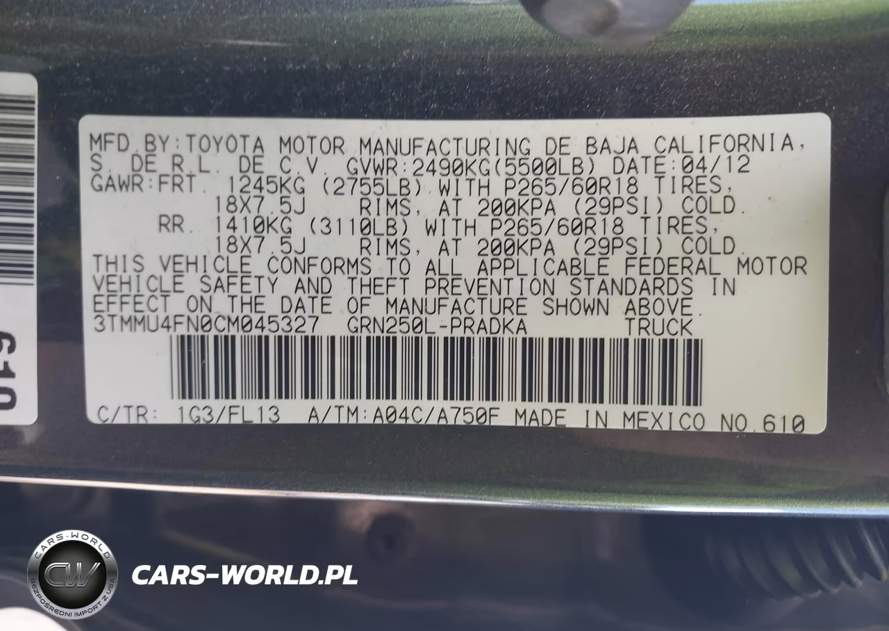 2012 Toyota Tacoma Base V6 VIN:3TMMU4FN0CM045327 - 9