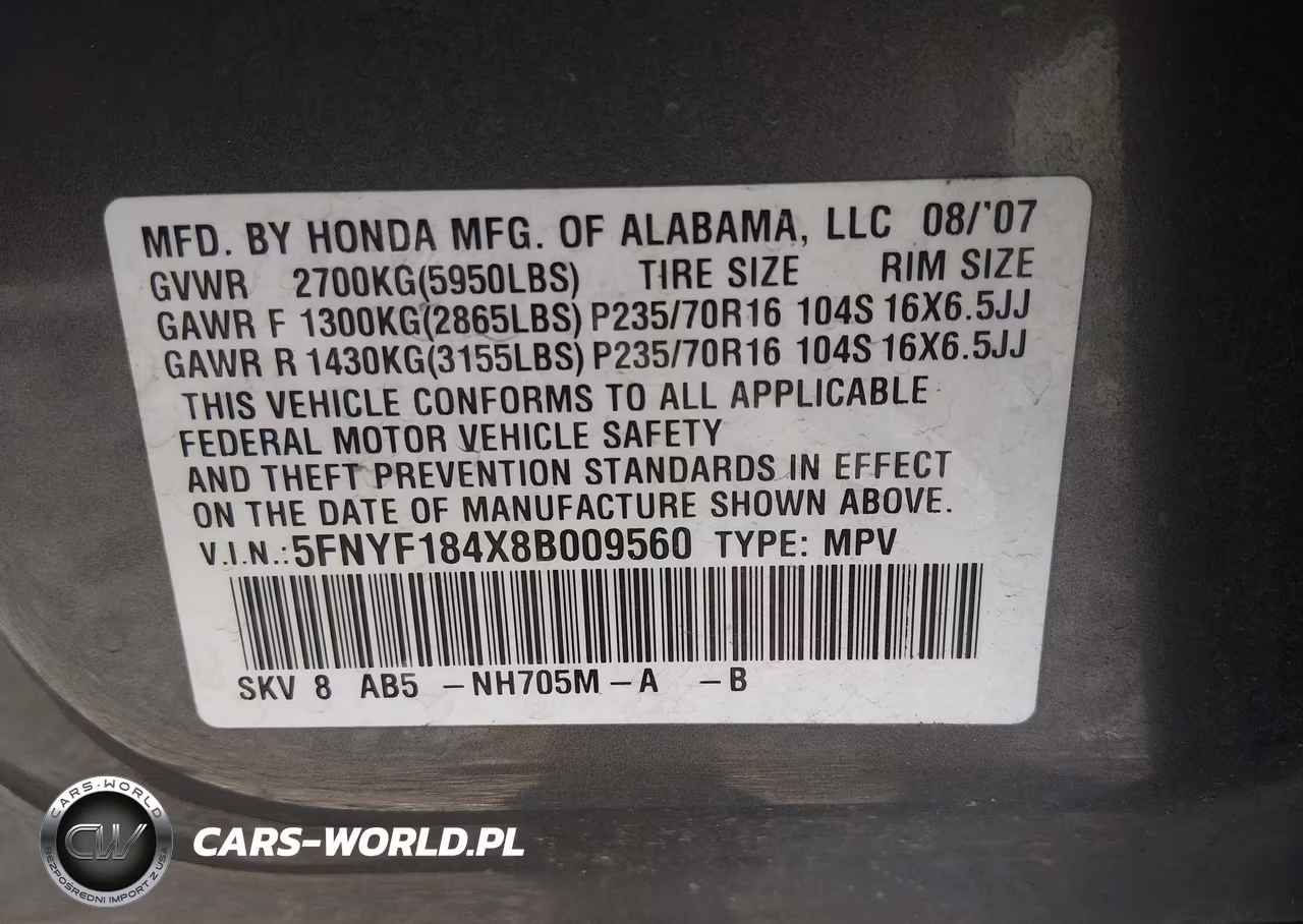 2008 Honda Pilot Ex VIN:5FNYF184X8B009560 - 9
