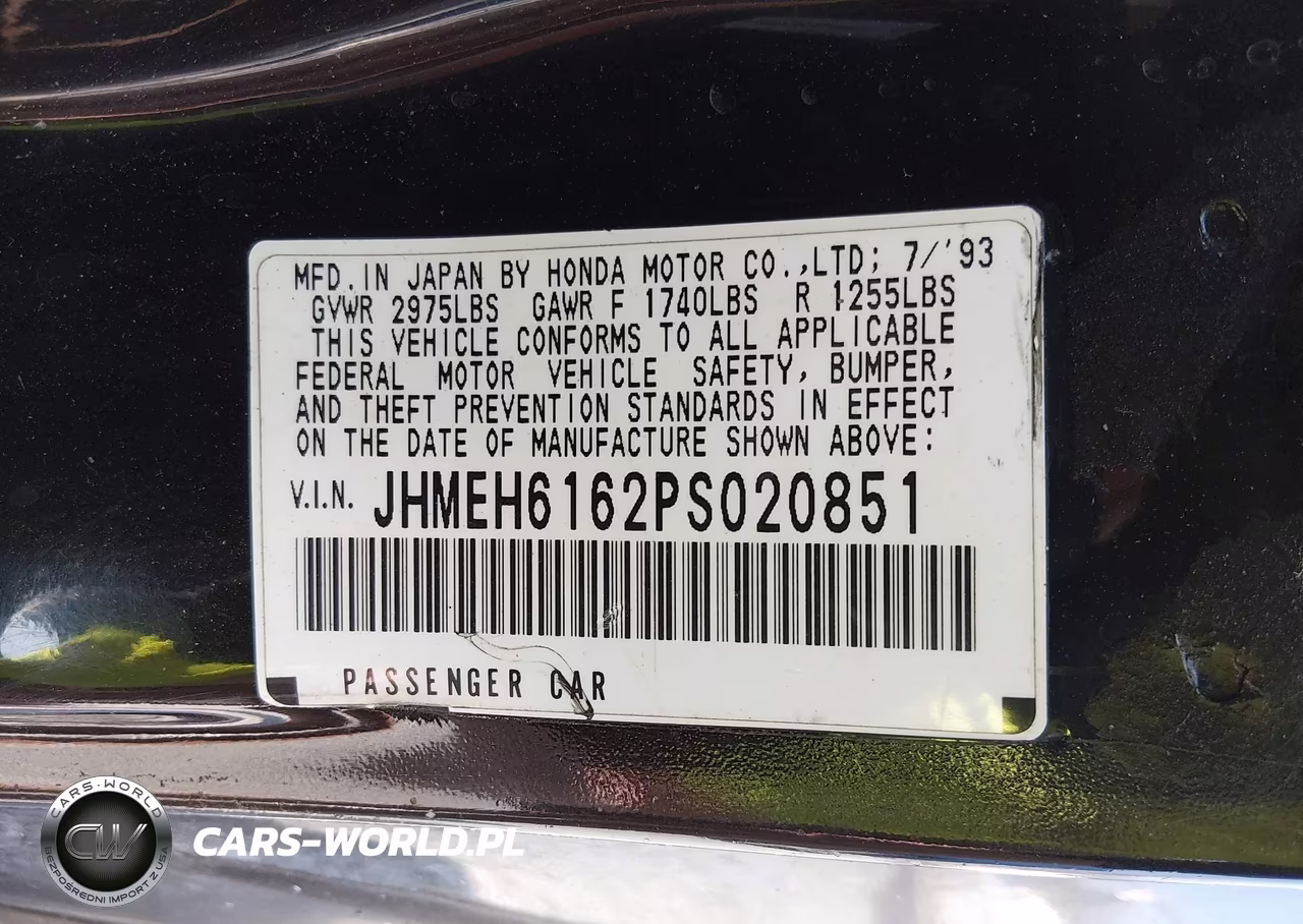 1993 Honda Civic Del Sol Si VIN:JHMEH6162PS020851 - 9