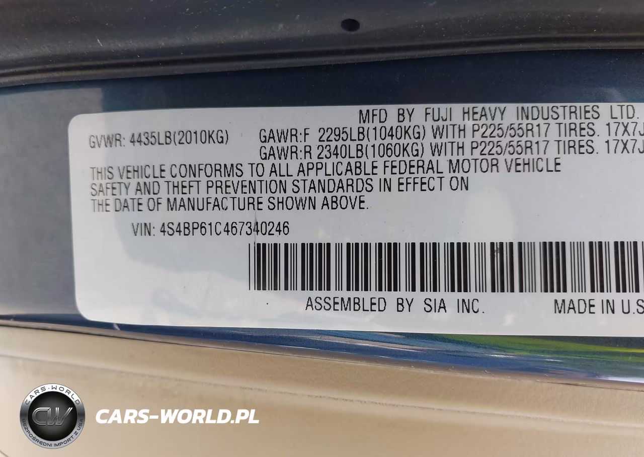 2006 Subaru Outback 2.5I VIN:4S4BP61C467340246 - 9