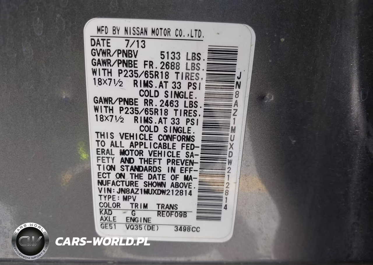 2013 Nissan Murano S VIN:JN8AZ1MUXDW212814 - 9