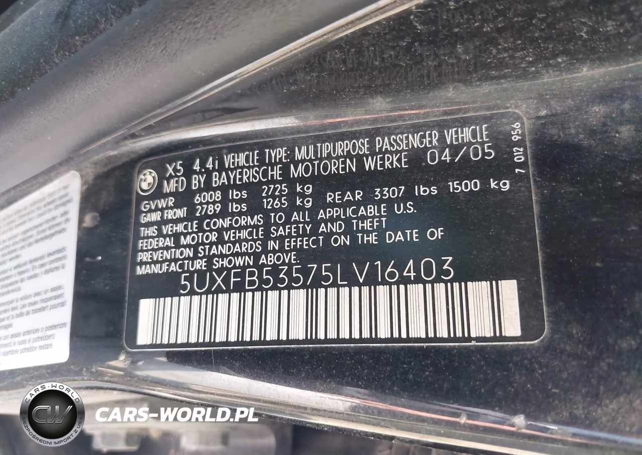 2005 BMW X5 4.4I VIN:5UXFB53575LV16403 - 9