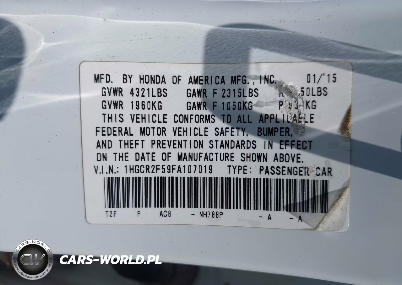 2015 Honda Accord Sport VIN:1HGCR2F59FA107019 - 9