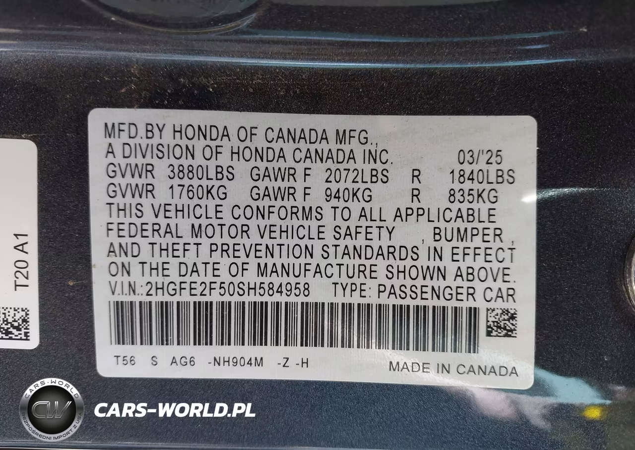 2025 Honda Civic Sport VIN:2HGFE2F50SH584958 - 9