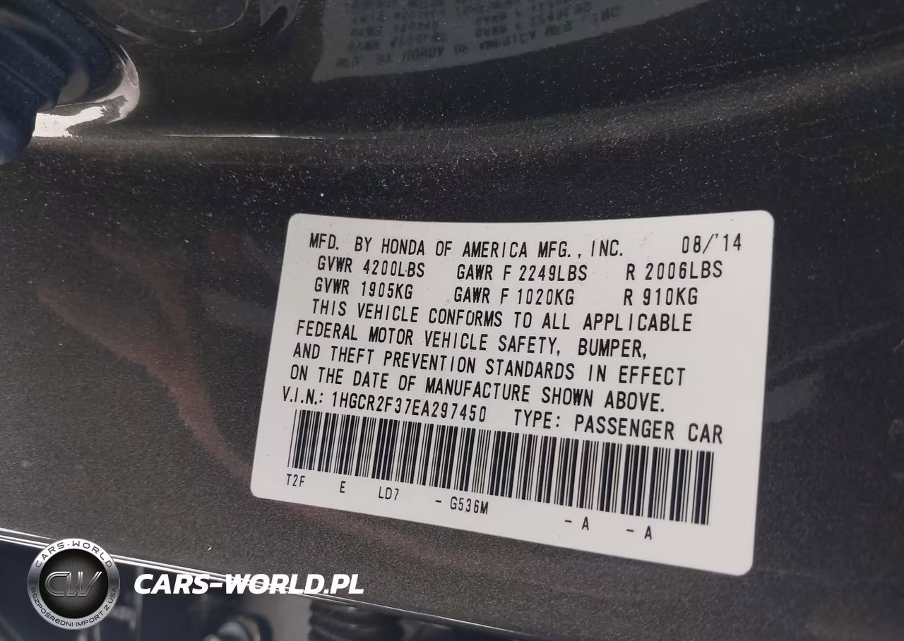 2014 Honda Accord Lx VIN:1HGCR2F37EA297450 - 9