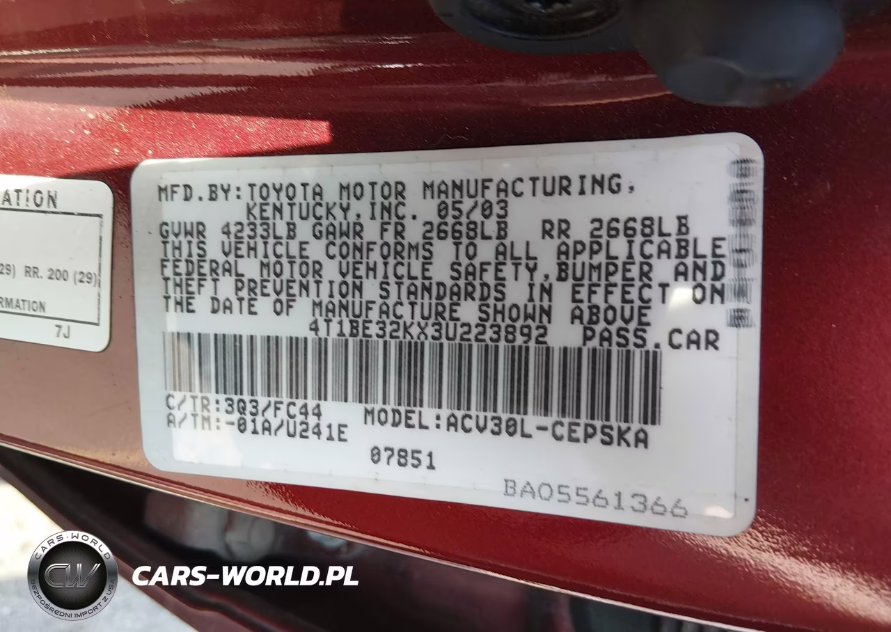 2003 Toyota Camry Se VIN:4T1BE32KX3U223892 - 9