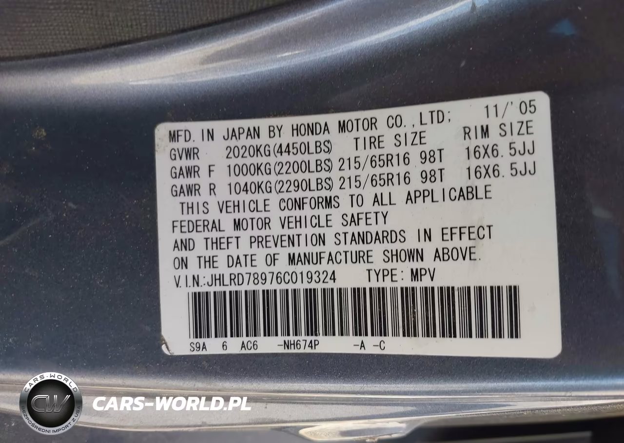 2006 Honda Cr-V Se VIN:JHLRD78976C019324 - 9