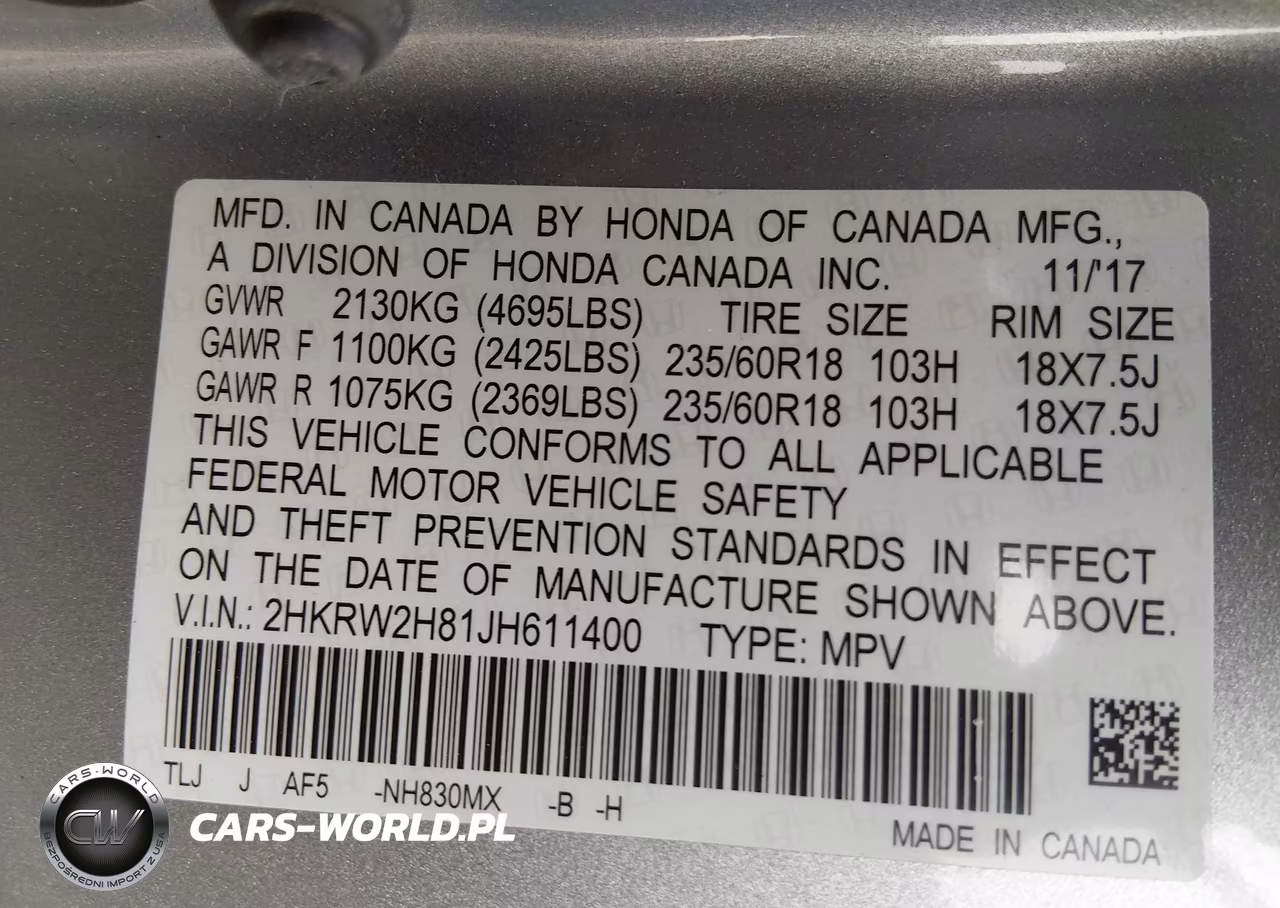 2018 Honda Cr-V Ex-L-Ex-L Navi VIN:2HKRW2H81JH611400 - 9