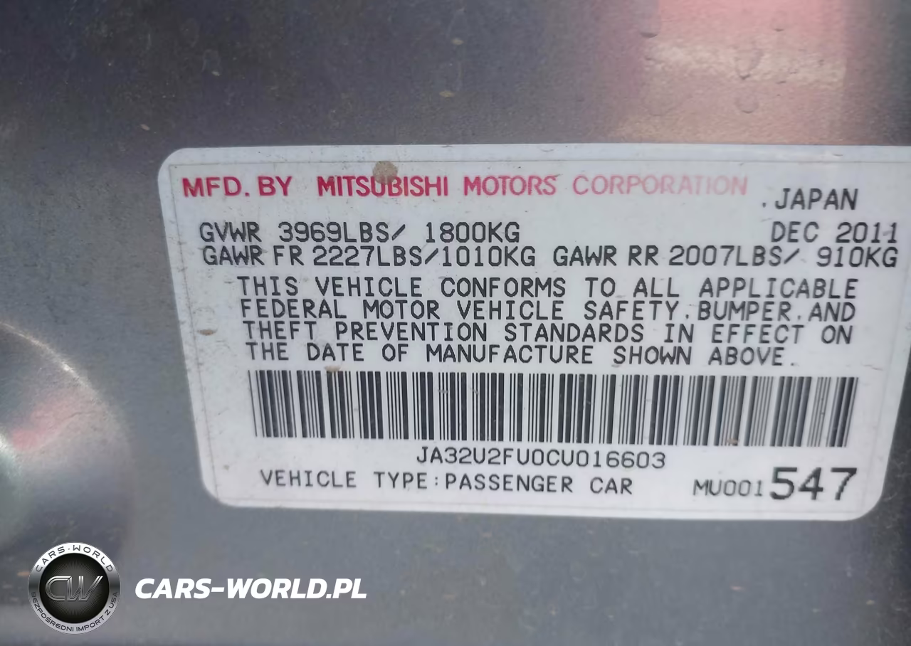 2012 Mitsubishi Lancer Es VIN:JA32U2FU0CU016603 - 9