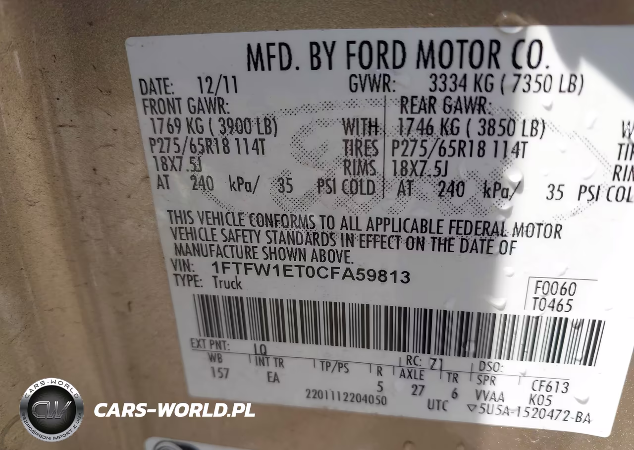 2012 Ford F-150 Lariat VIN:1FTFW1ET0CFA59813 - 9
