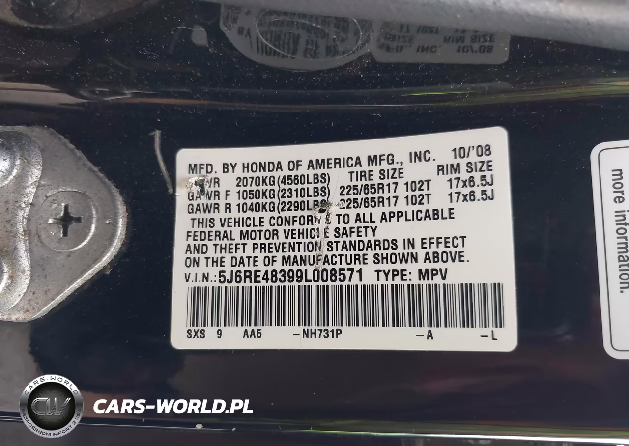 2009 Honda Cr-V Lx VIN:5J6RE48399L008571 - 9