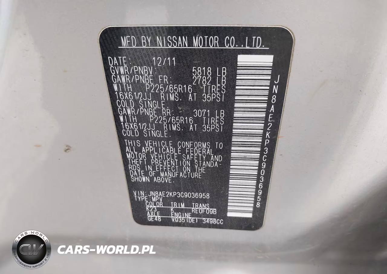 2012 Nissan Quest S VIN:JN8AE2KP3C9036958 - 9
