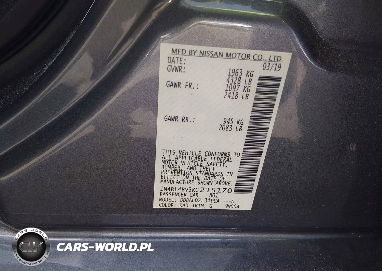 2019 Nissan Altima 2.5 S VIN:1N4BL4BV3KC215170 - 9
