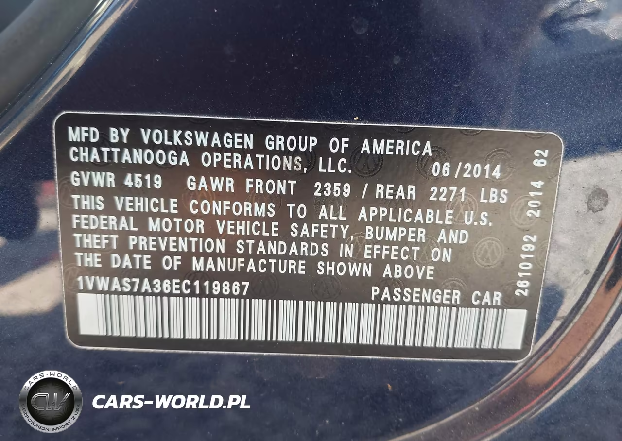 2014 Volkswagen Passat 1.8T Wolfsburg Edition VIN:1VWAS7A36EC119867 - 9