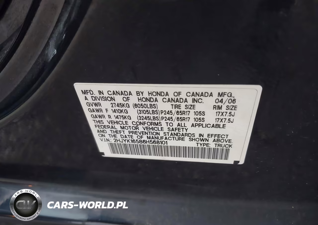 2006 Honda Ridgeline Rtl VIN:2HJYK16586H568101 - 9