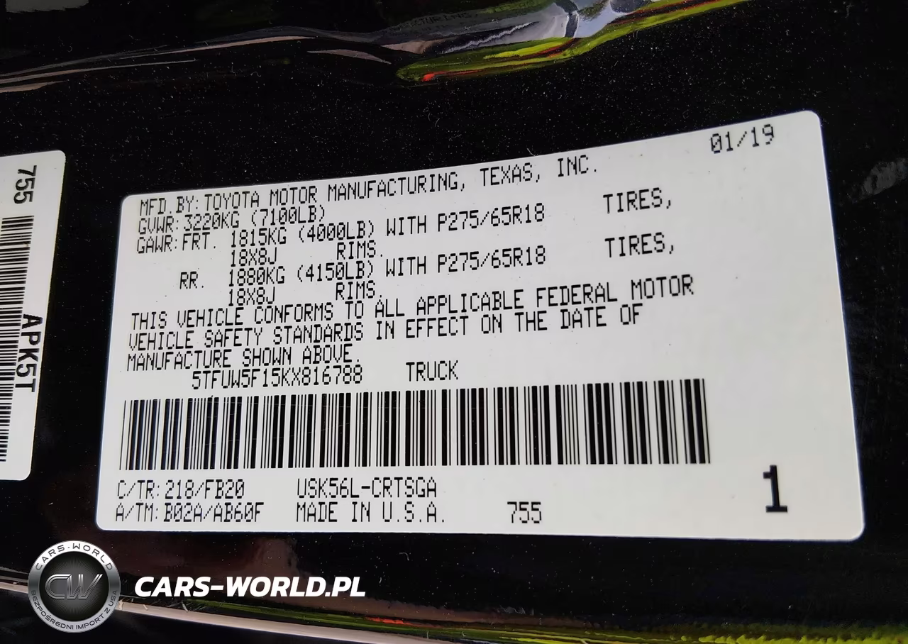 2019 Toyota Tundra Sr5 5.7L V8 VIN:5TFUW5F15KX816788 - 9