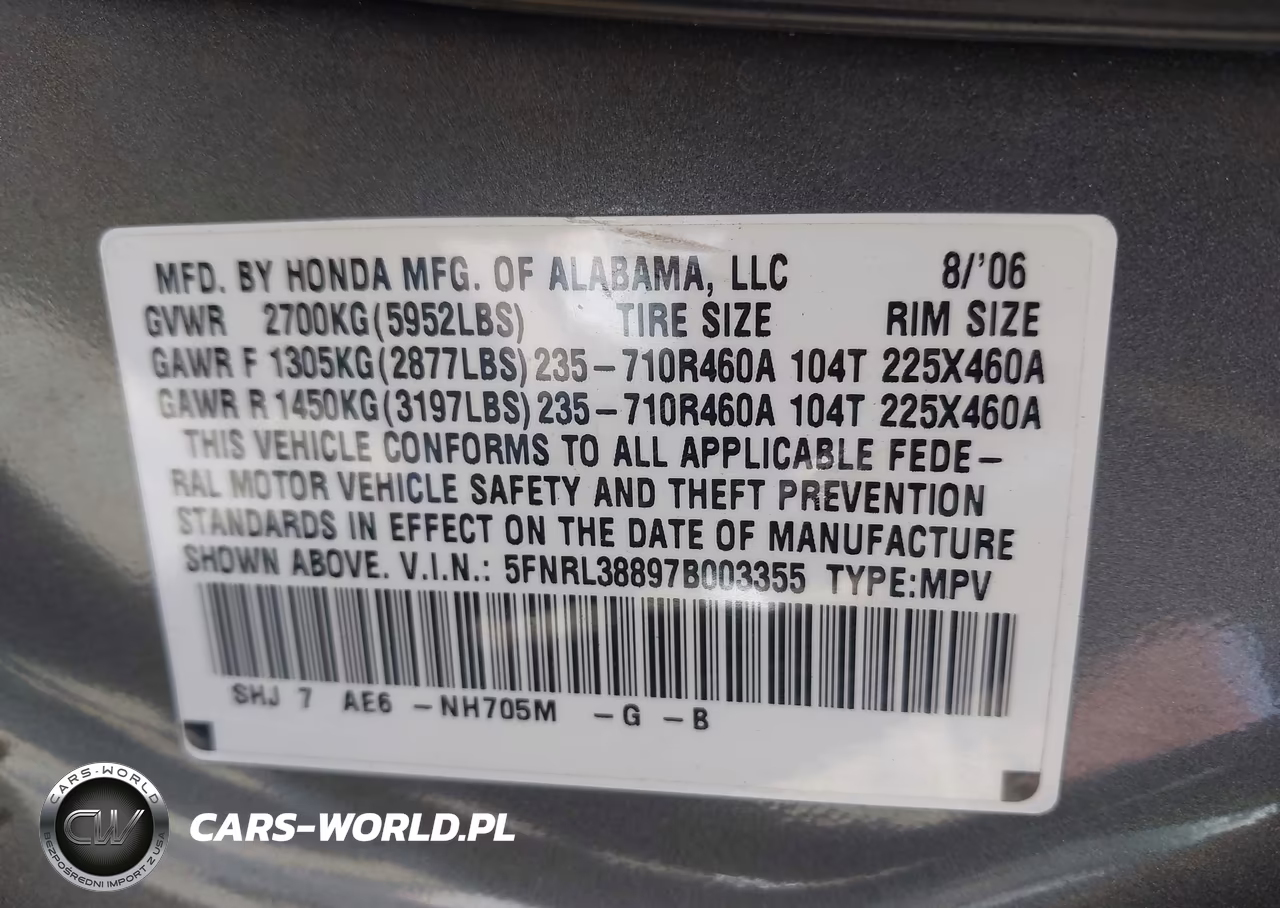2007 Honda Odyssey Touring VIN:5FNRL38897B003355 - 9