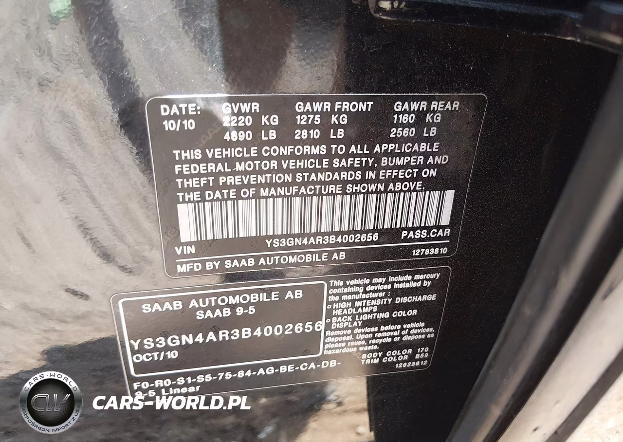 2011 Saab 9-5 Turbo4 VIN:YS3GN4AR3B4002656 - 9
