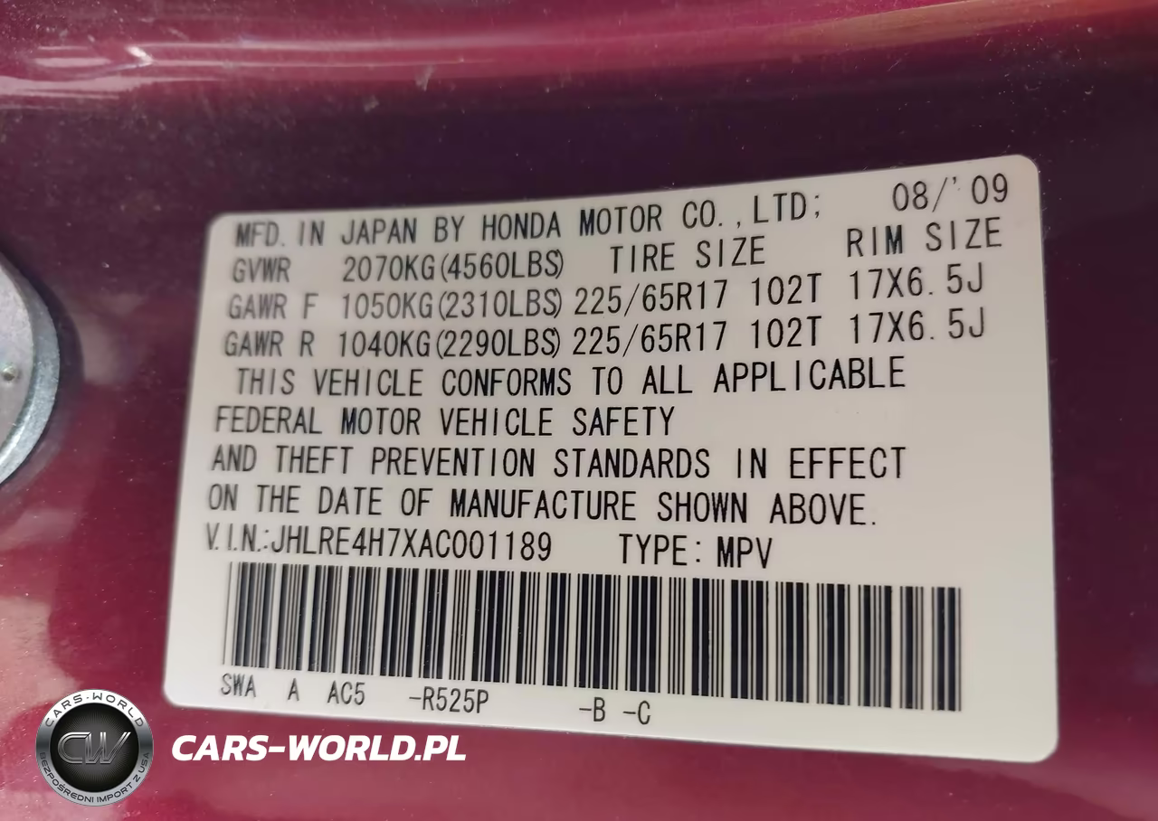 2010 Honda Cr-V Ex-L VIN:JHLRE4H7XAC001189 - 9