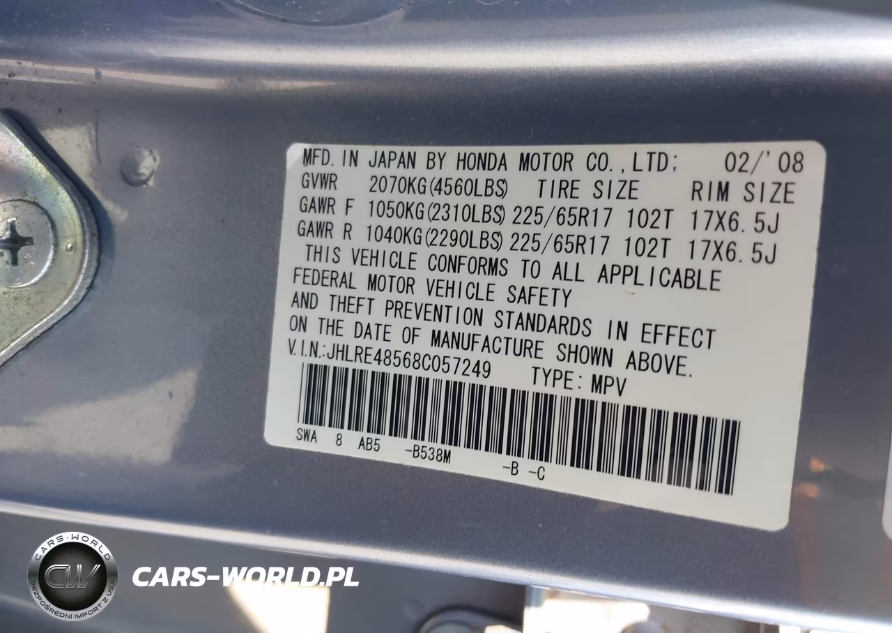 2008 Honda Cr-V Ex VIN:JHLRE48568C057249 - 9