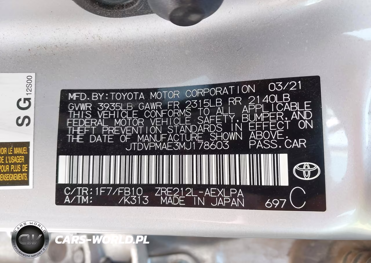 2021 Toyota Corolla Le VIN:JTDVPMAE3MJ178603 - 9
