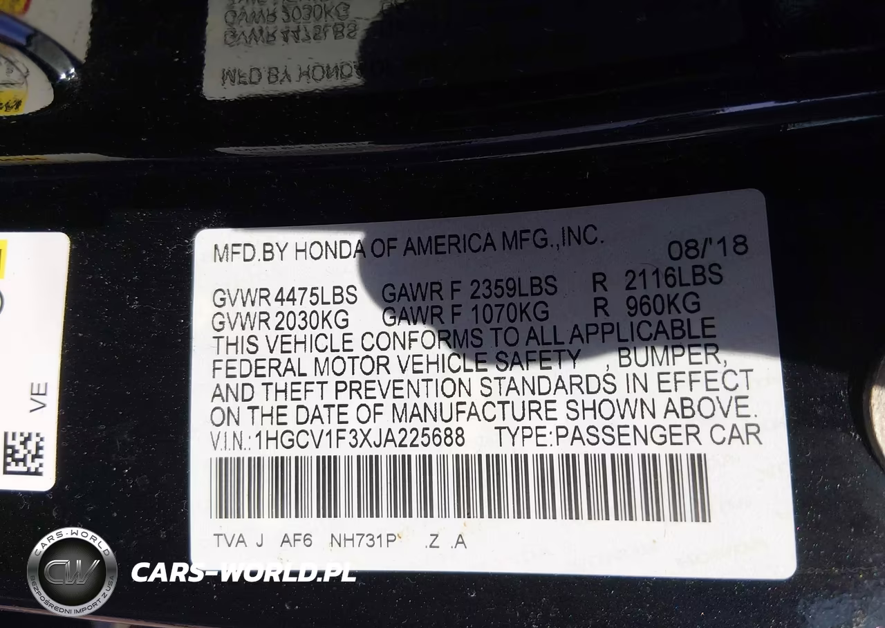2018 Honda Accord Sport VIN:1HGCV1F3XJA225688 - 9