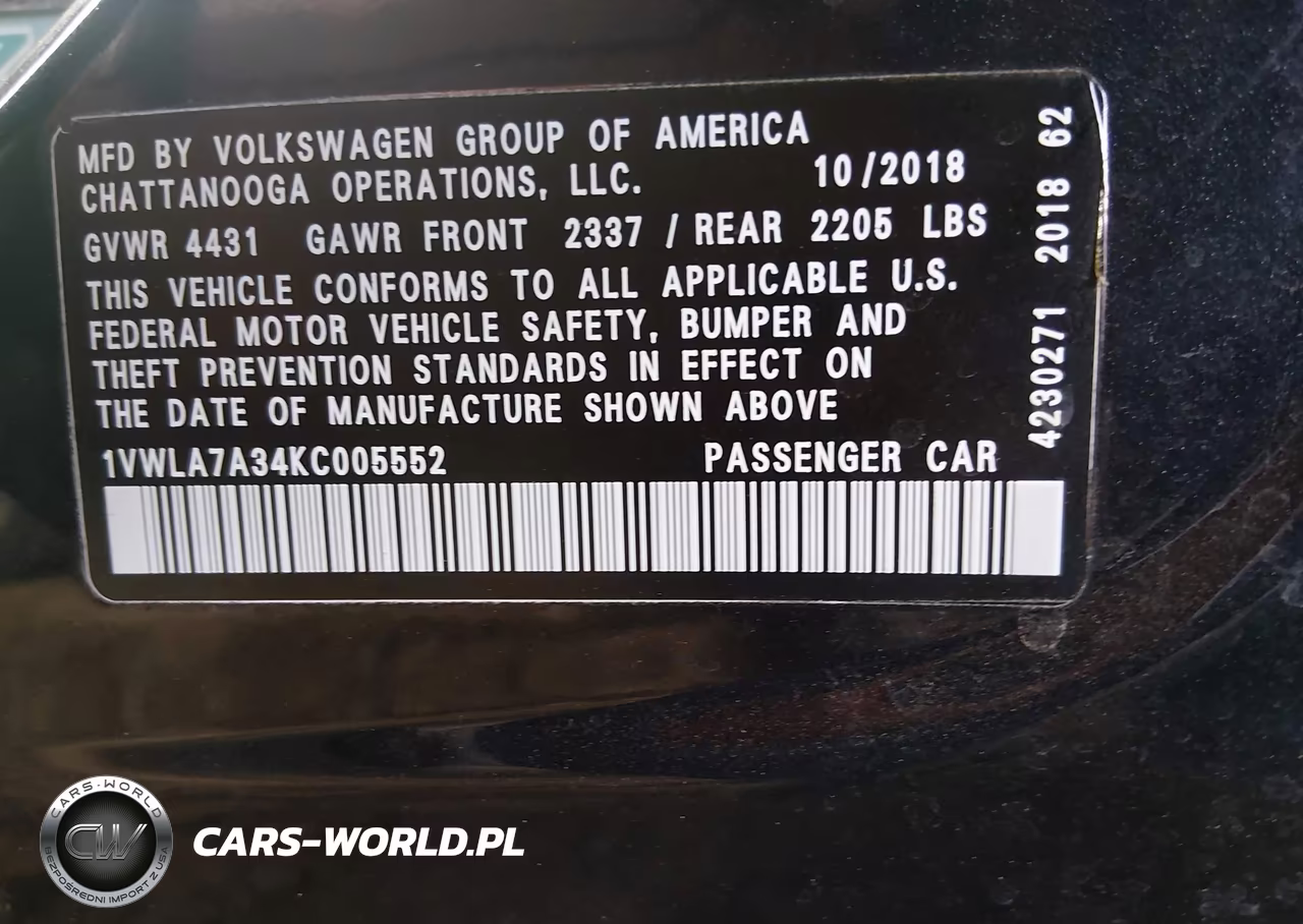 2019 Volkswagen Passat 2.0T Wolfsburg Edition VIN:1VWLA7A34KC005552 - 9