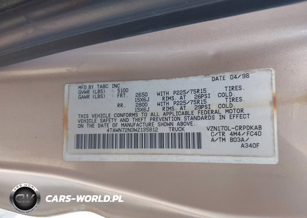 1998 Toyota Tacoma Base V6 VIN:4TAWN72N3WZ135812 - 9