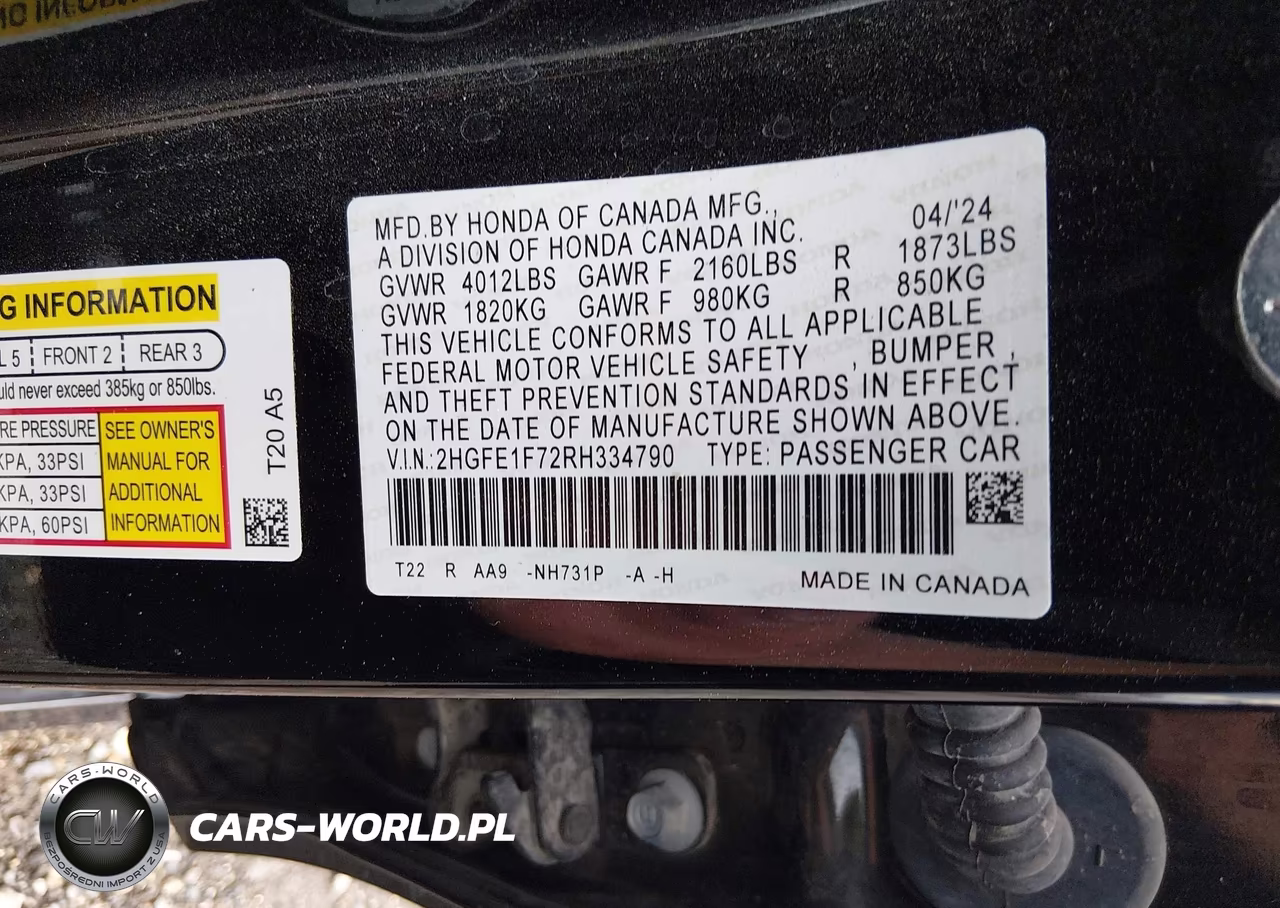 2024 Honda Civic Ex VIN:2HGFE1F72RH334790 - 8