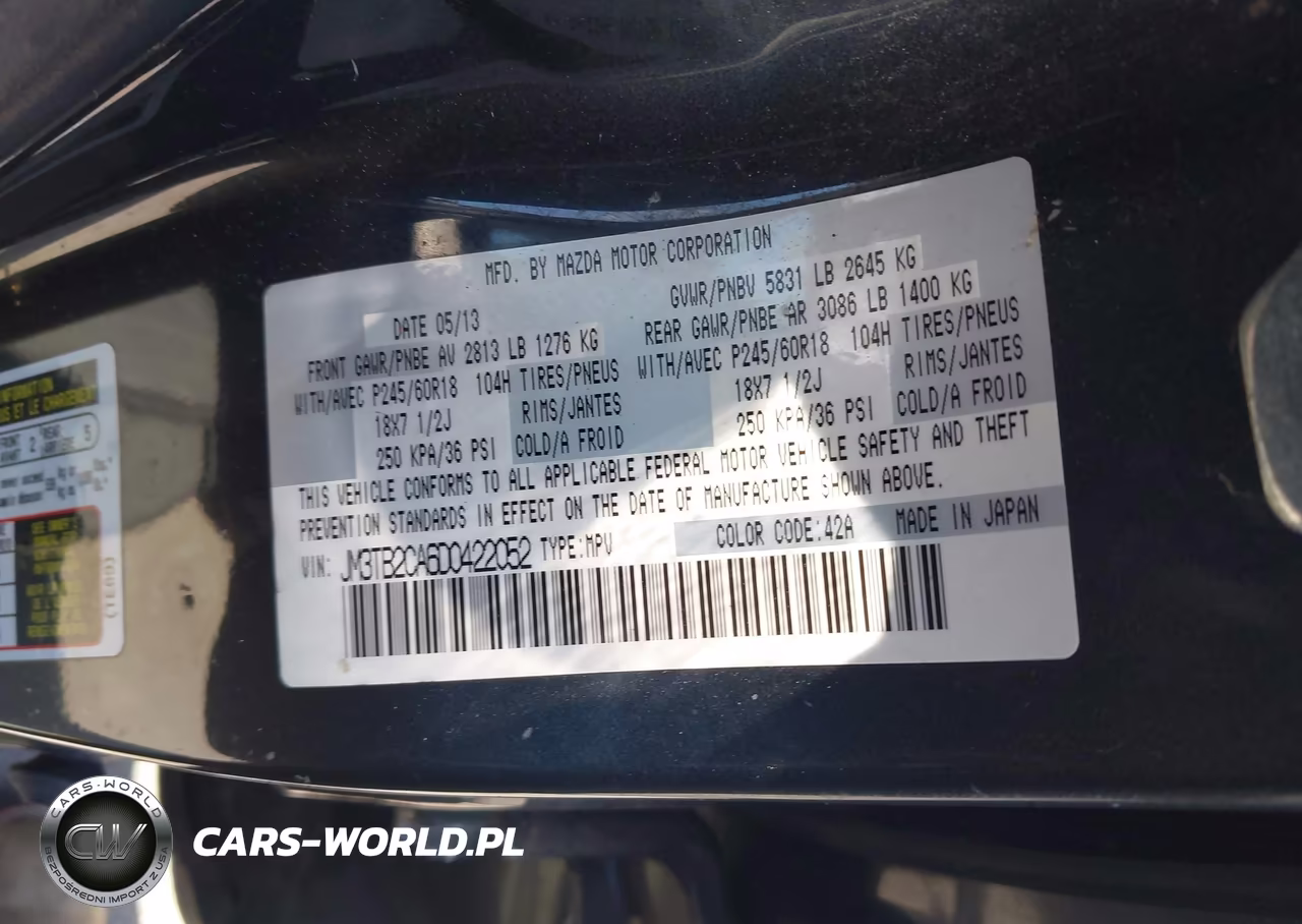 2013 Mazda Cx-9 Touring VIN:JM3TB2CA6D0422052 - 9