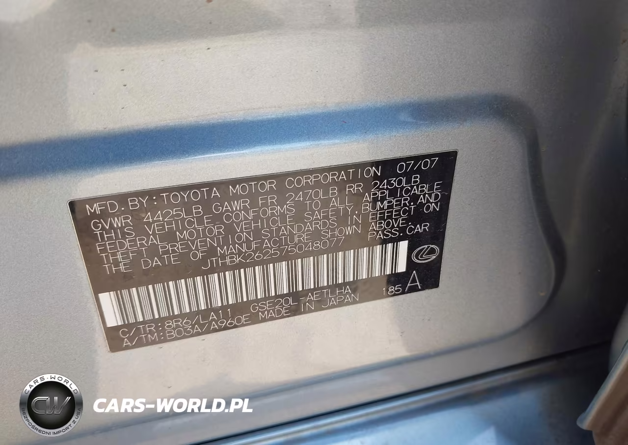 2007 Lexus Is 250 VIN:JTHBK262575048077 - 9