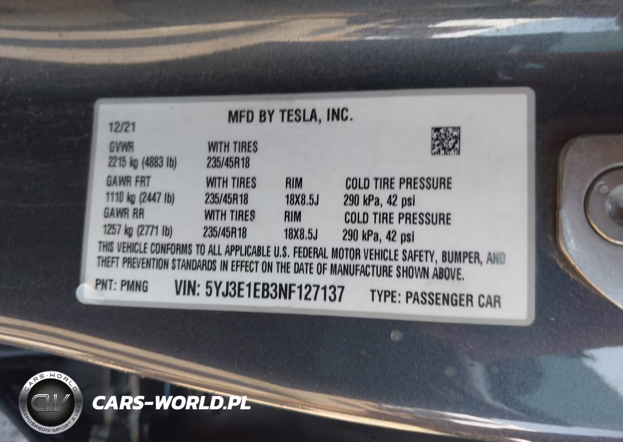 2022 Tesla Model 3 Long Range Dual Motor All-Wheel Drive VIN:5YJ3E1EB3NF127137 - 9