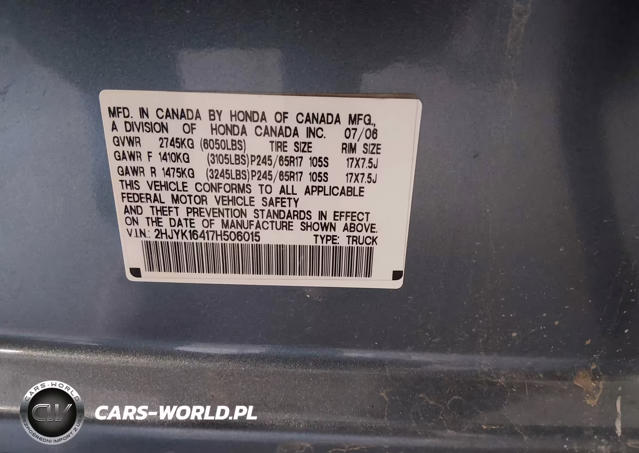 2007 Honda Ridgeline Rts VIN:2HJYK16417H506015 - 9