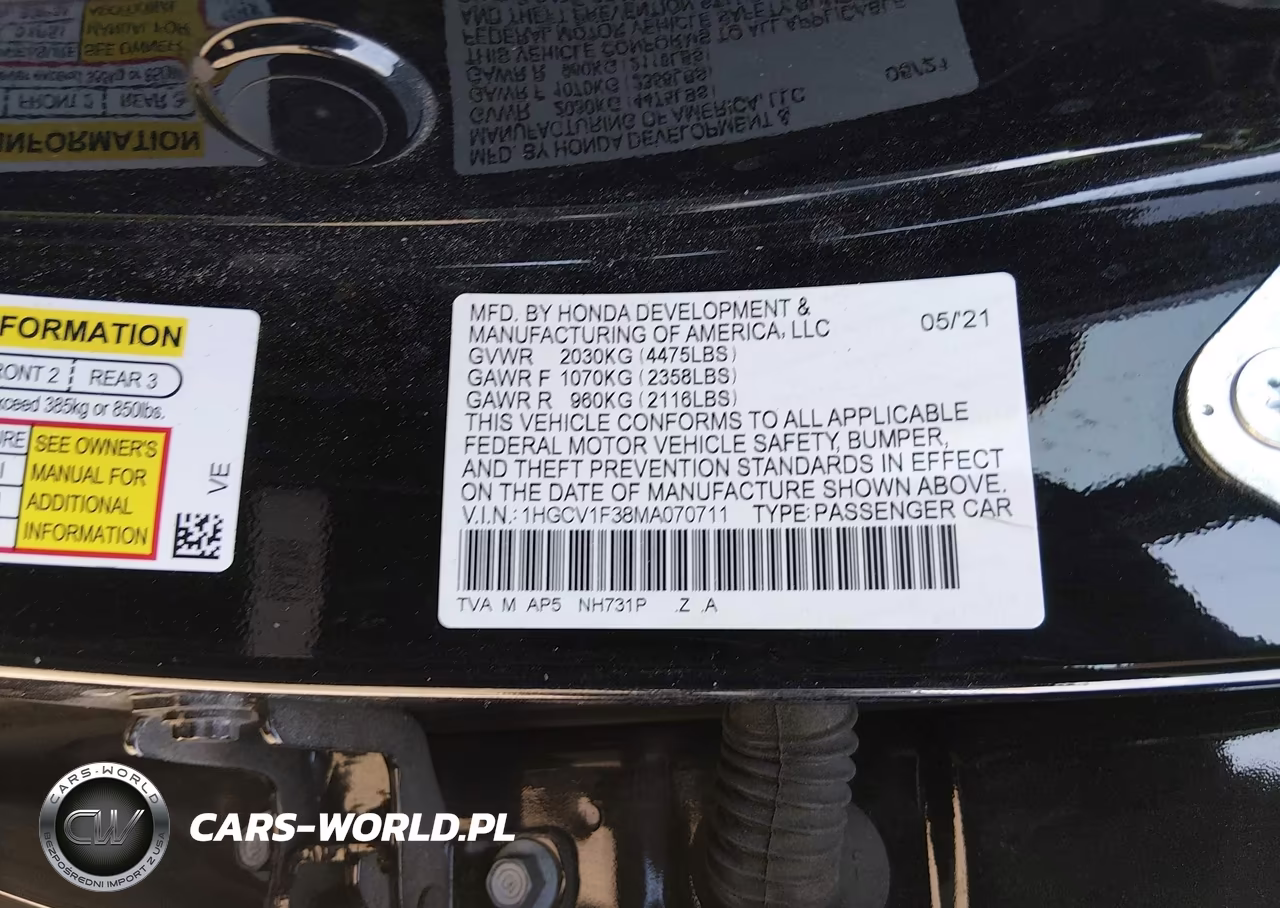 2021 Honda Accord Sport VIN:1HGCV1F38MA070711 - 9