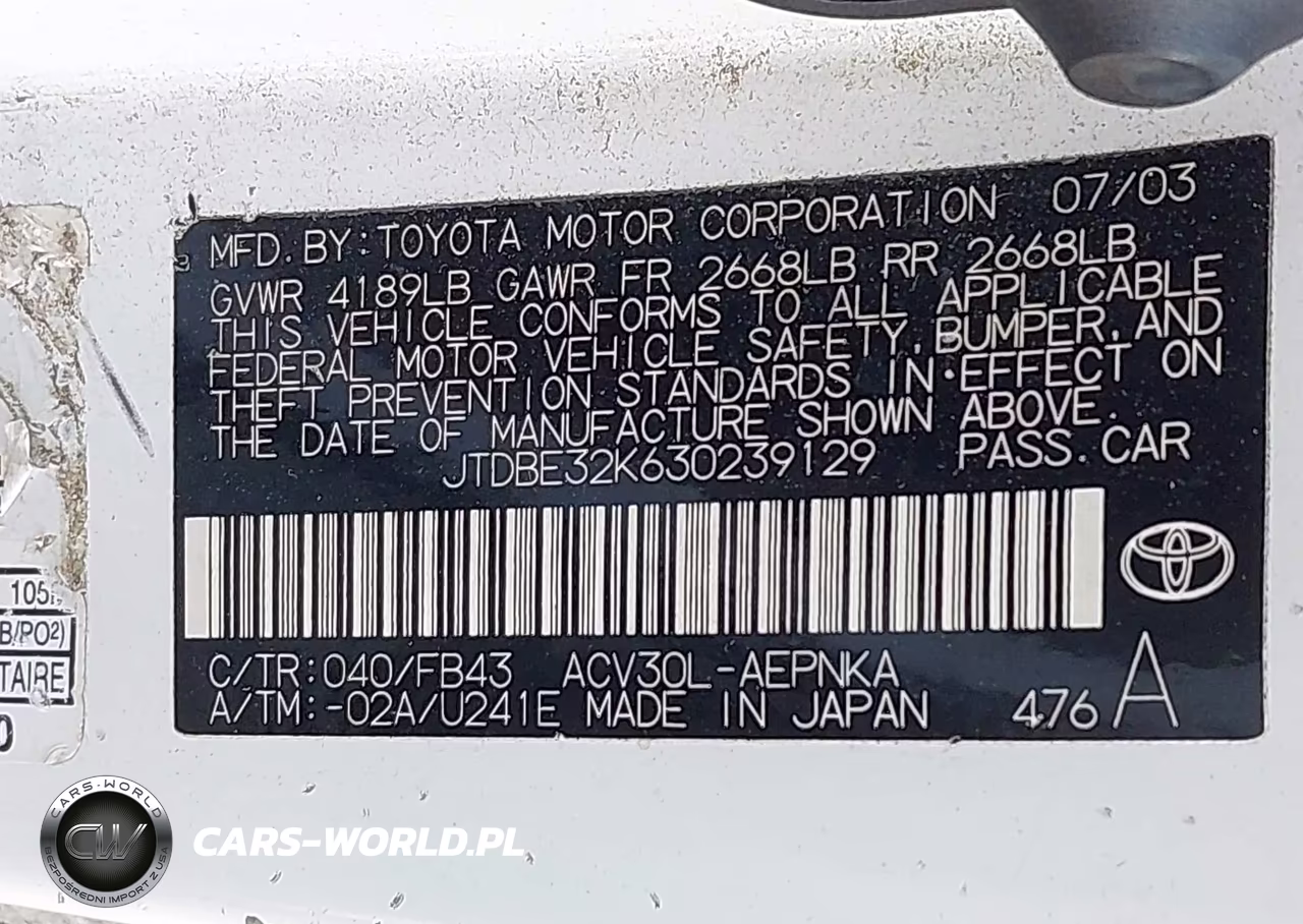 2003 Toyota Camry Le VIN:JTDBE32K630239129 - 9