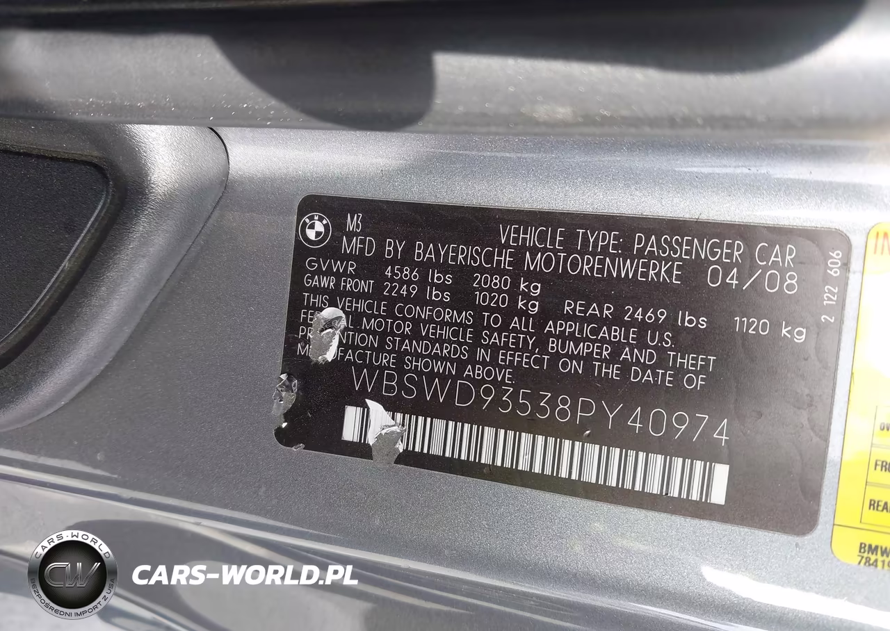 2008 BMW M3 VIN:WBSWD93538PY40974 - 9